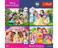 Trefl Dėlionė 4x88 vnt. - Disney princesės + kolekcinis plakatas