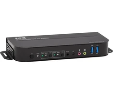 „Tripp Lite Eaton“ KVM komutatorius „Eaton Tripp Lite“ serija HDMI KVM, 2 prievadų 4K 60Hz 4:4:4, HDR, HDCP 2.2 palaikymas, IR nuotolinio valdymo pultas ir USB kabeliai - KVM/garso/USB komutatorius - 2 x KVM/garso/USB - 1 vietinis vartotojas - darbalaukio versija