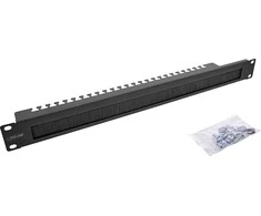 Triton „InLine®“ 19 colių kabelio įvado plokštė su šepečiu ir kabelio juostele, 1U, RAL 9005