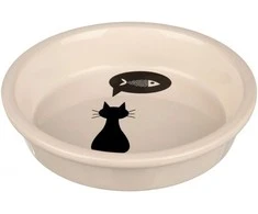 TRIXIE gyvūnų augintinių dubenėlis, keramikinis, su katės ir žuvies aplikacija, baltos sp., 0,25 l/ø 13 cm