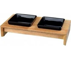 Trixie Bowl rinkinys, keramikos / medžio, 2 × 0,2 l, 28 × 5 × 15 cm, dubenys: juoda