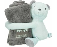 Trixie Trixie Junior Plush Bear rinkinys su antklode šuniui / kuskusui Pilkam / Mittai 75x50 cm