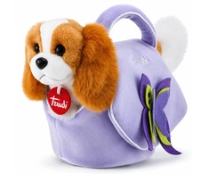 Trudi Pliušinis žaislas - šuniukas violetiniame krepšyje, 26 cm