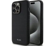 Tumi TUHMP15XRBAK Apple iPhone 15 Pro Max 6.7" juodos spalvos kietas dėklas, odinis balistinio rašto MagSafe dėklas