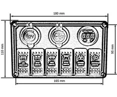 TurboWorks 12 / 24V ON- OFFx6, 1xZ, 2xUSB 3.1A, 1 LED voltas, 3xB 15A IP68 mėlyna