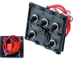 TurboWorks_F Jungiklis skydelis 12V SPST / ON- OFFx5, 2xUSB, 3B 15A IP68