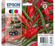 „Epson 503 XL Multipack“ – 4 kasečių pakuotė – XL – geltona, gelio, žydra, rausvai raudona – originali – lizdinė pakuotė su RF/garsiniu signalu – rašalo kasetė – skirta „Expression Home XP-5200“, „XP-5205“, „WorkForce WF-2960DWF“, „WF-2965DWF“