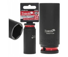 „Tvardy“ ilga smūginė galvutė 1/2 colio šešiakampė 24 mm CR-MO (6/36)