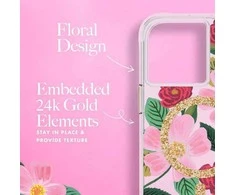 Rifle Paper Clear MagSafe - dėklas decorated in auksinis skirtas Apple iPhone 14 Pro Max Rose Garden