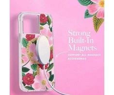 Rifle Paper Šautuvų popierius Skaidrus MagSafe – aukso spalvos dėklas skirtas iPhone 14 / iPhone 13 (Rose Garden)