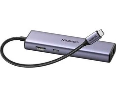 HUB Ugreen CM512 15598 6in1 USB-C – 3x USB-A 3.0 / HDMI / RJ45 / USB-C PD - pilka