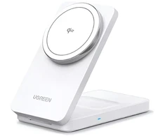 „UGREEN W706 MagSafe 15W 2-in-1“ magnetinis belaidis įkroviklis (baltas)