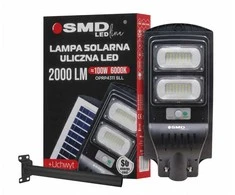 UN LED saulės energija varomas gatvės žibintas 100W 10AH 6000K 2000lm + laikiklis