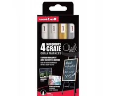 UNIBALL Uni Chalk marker sæt 4 stk PWE 5 ( 2xwhite, auksinis, sidabrinis)