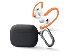 Uniq nexo AirPods Pro 2 GEN dėklas + ausų kabliukai, silikoninis šariato/medžio anglių pilka