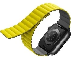 Išmaniojo laikrodžio Apple Watch 4/5/6/7/SE magnetinis/dvipusis dirželis, Geltonos/Pilkos spalvos, 44/45mm