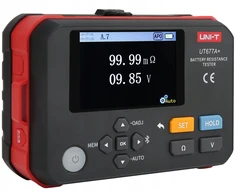 Akumuliatoriaus varžos matuoklis, 0.000mOm~3Om; 0.000V~71.00V, 4 laidų matavimo metodas; 500 matavimų atmintis, Bluetooth, UNI-T