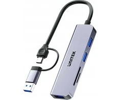 Unitek Hub 5w1 USB-A/C 5 Gbps su atminties kortelių skaitytuvu SD i micro SD