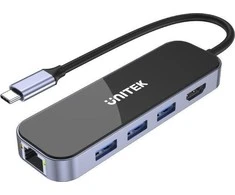 UNITEK D1084A šakotuvas USB-C 3x USB-A 3.1 HDMI 4K PD 100W