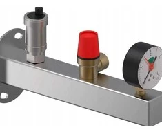 Uponor 3 barų INOX saugos grupė su manometru, apsauginiu vožtuvu ir automatiniu centrinio šildymo oro išleidimo anga