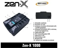Infosec „Zen-X 1000“ nepertraukiamo maitinimo šaltinis (UPS), interaktyvus linijinis ryšys, 1 kVA, 600 W, 8 kintamosios srovės lizdai