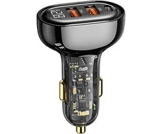 USAMS automobilinis įkroviklis 2xUSB+1xUSB-C 125W Fast Charge transparent juodos spalvos CC158CC01 (US-CC158)