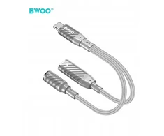Telforceone Usams BWOO BZ67 adapter 2w1 Lightning/USB-C - jack 3.5mm pilka