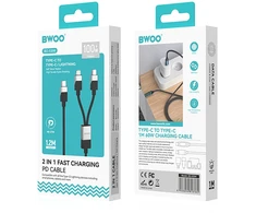 BWOO Pintas "2-in-1" kabelis USB-C - USB-C ir "Lightning" 1 m 100W27W juodas