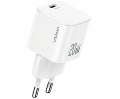 Laidinis įkroviklis USAMS JO Series CC260 20W USB-C + 1m USB-C/USB-C kabelis baltos spalvos