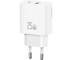 Laidinis įkroviklis USAMS CC315 T65 25W 1xUSB-C 1xUSB-A Fast Charging baltos spalvos