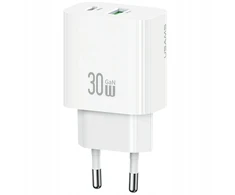 Laidinis įkroviklis USAMS CC316 T65 30W 1xUSB-C 1xUSB-A Fast Charging baltos spalvos