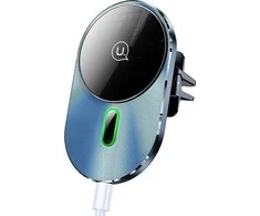 USAMS Indukcinis laikiklis Magnetinis Car Wireless Charging 15W oro grotelėms pilkos spalvos CD170DZ01 (US-CD170)