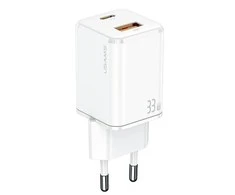 USAMS laidinis įkroviklis 1xUSB-C + 1xUSB T43 33W (only head) PD3.0 + QC3.0 Fast Charging baltos spalvos CC144TC02