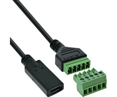 USB adapteris Delock InLine 92504F USB-C lizdas į 5 kontaktų terminalo bloką, adapterio kabelis – 1 m – juodas