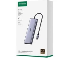 Adapteris 10w1 UGREEN Revodok CM498 Hub USB iki 3x USB-A 3.0, HDMI, VGA, RJ45, SD/TF, AUX3.5mm, PD keitiklis