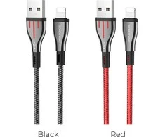 „Borofone Highway“ – 1,2 m USB ir „Lightning“ jungties kabelis (juodas / raudonas)