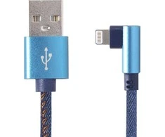 GEMBIRD Premium džinsiniai džinsai Type-C USB 8 kontaktų laidas su metalinėmis jungtimis 1m mėlynas kampuotas