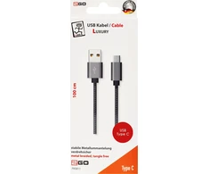 USB kabelis 2GO USB-A - USB-C 1 m Juodas ir sidabrinis (795812)