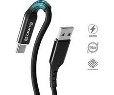 „Crong Armor Link“ – USB-C į USB-A 60 W pintas kabelis, maitinimo tiekimas, greitas įkrovimas, 150 cm juodos spalvos