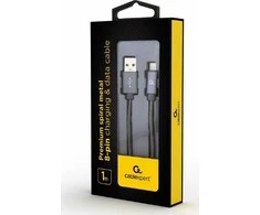 GEMBIRD CC-USB2S-AMLM-1M-BG Gembird Premium spiralinis metalinis 8 kontaktų įkrovimo ir duomenų kabelis, 1m, metalinis-pilkas