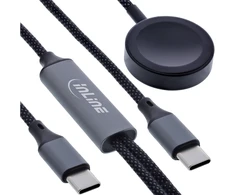 USB kabelis InLine ® 2-in-1 įkrovimo kabelis Apple Watch + USB-C, 100 W, USB 2.0, 1,2 m