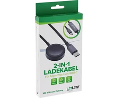 USB kabelis InLine ® 2-in-1 įkrovimo kabelis Apple Watch + USB-C, 100 W, USB 2.0, 1,2 m