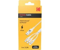 USB kabelis Kodak USB-A - USB-C + microUSB + Žaibas 1 m Balta (SB7379)
