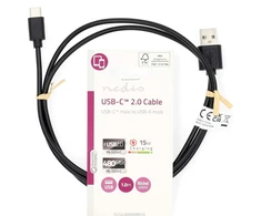 USB kabelis Nedis USB-A - USB-C 1 m juodas (CCGL60600BK10)