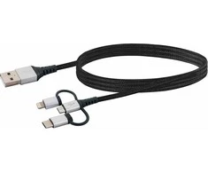 USB kabelis Schwaiger USB-A - USB-C + microUSB + Žaibas 1,5 m juoda (LU100533)