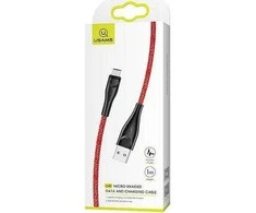 USAMS pintas kabelis U41 microUSB 1m 2A raudonas SJ393USB02 (US-SJ393) greito įkrovimo