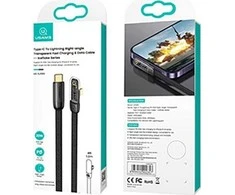 USAMS kampinis kabelis USB-C į Lightning PD 20W greitojo įkrovimo Iceflake Series 1.2m juodos spalvos SJ583USB01