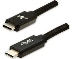 Logotipas USB kabelis (3.2 gen 1), USB C (M) - USB C (M), 2m, 5 Gb/s, 5V/3A, juoda, dėžutė, nailono pynė, aliuminio jungties dangtelis