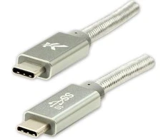 USB kabelis „Logo“ (3.2 kartos 2), USB C (M) - USB C (M), 1m, maitinimo šaltinis 100W, 10 Gb/s, 20V/5A, sidabrinė, dėžutė, su nailono danga, aliuminis