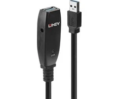 USB Prailginimo Laidas - LINDY USB 3.0 Aktyvus Prailginimo Laidas, 5 Gbps, Type A M/F, 15 m, Juodas